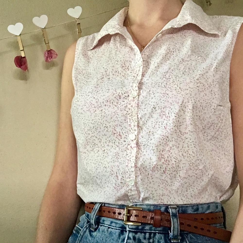 VTG Tulip Floral Button Down Collared Top S/M